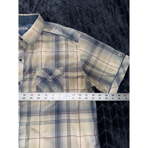 Kuhl Shirt Mens Blue Plaid Eluxur Short Sleeve Pearl Snap Outdoors Logo Sz L‎ - Picture 6 of 7
